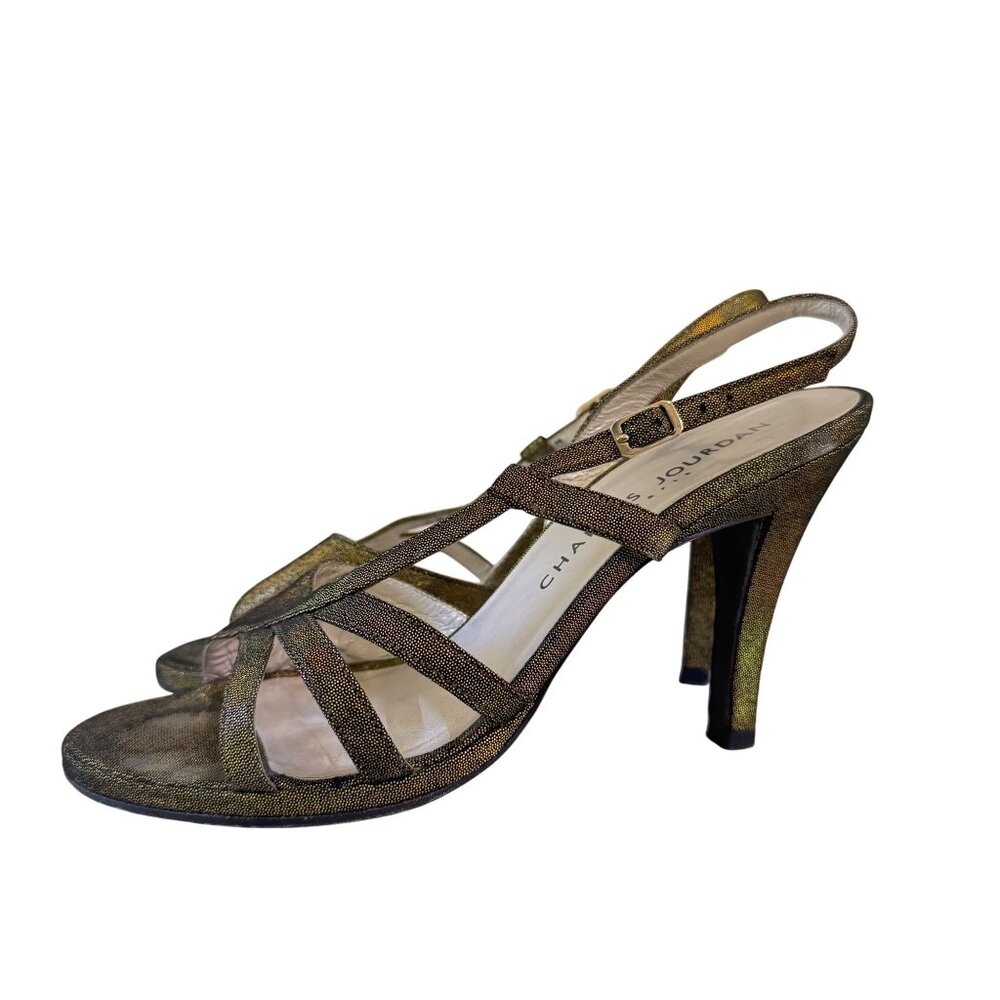 Charles Jourdan Women's Slingback Iridescent Bronze Open Toe Stiletto Heels 8 - Picture 3 of 7